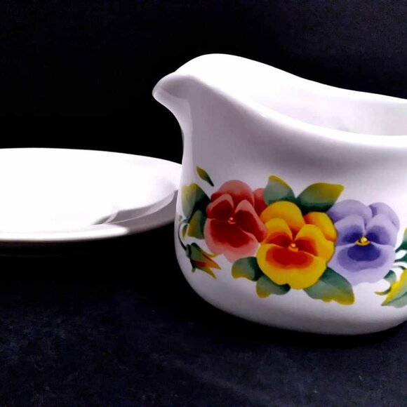 Vintage Corelle Gravy Boat and Drip Tray Pansy Pattern - Picture 2 of 6